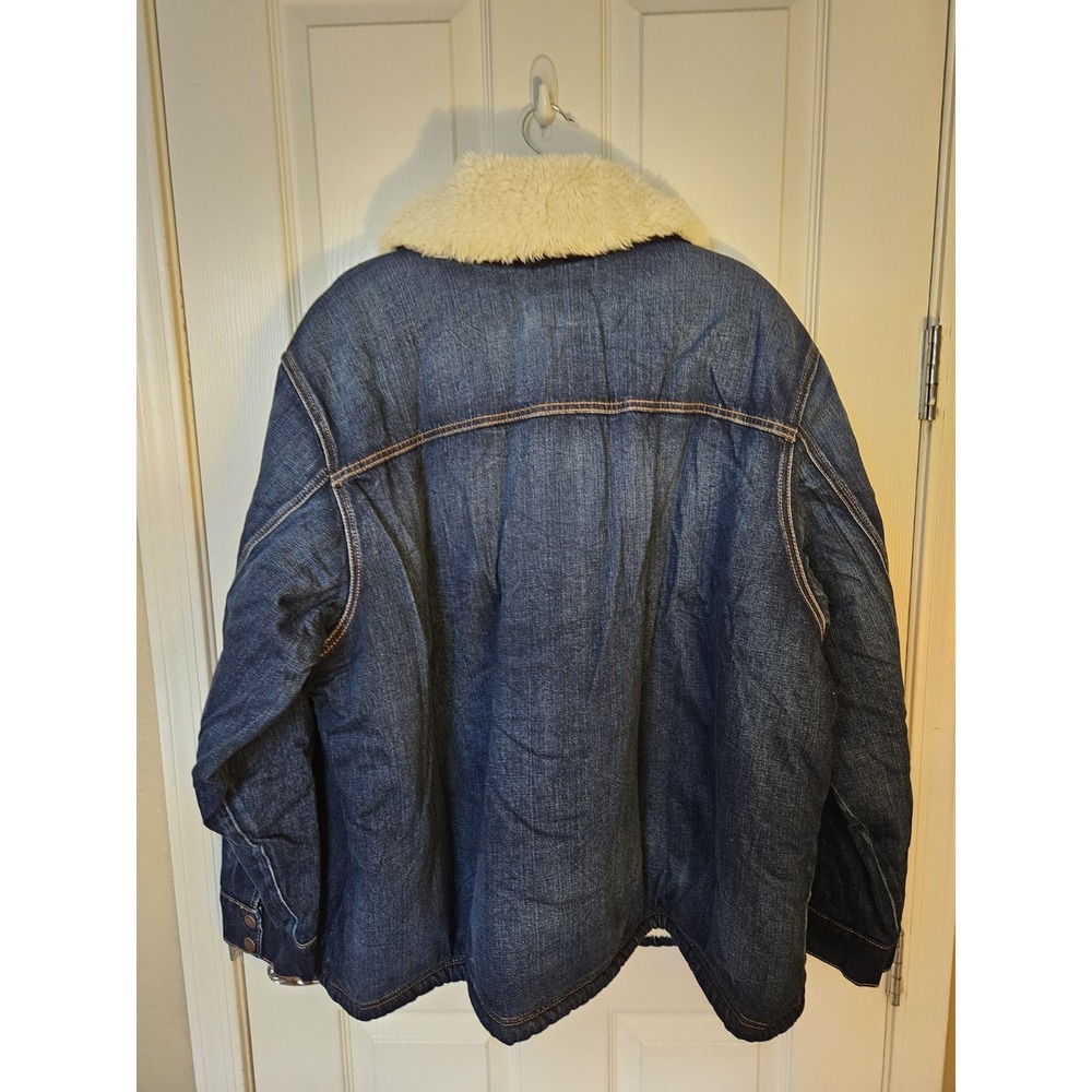 NWT Wrangler Women's LS Blue Denim Sherpa Collar/Lining Button-Front Jacket, +3X - Picture 10 of 14